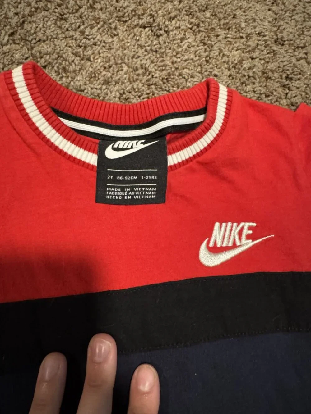 Nike Air Colorblock Short Sleeve T-Shirt Toddler Boys 2T Red Navy White